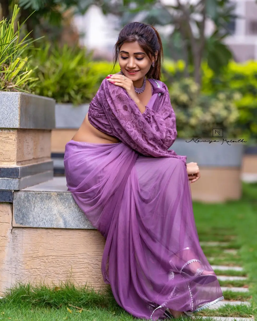 Vasanthi Krishnan Wearing Violet Saree Blouse